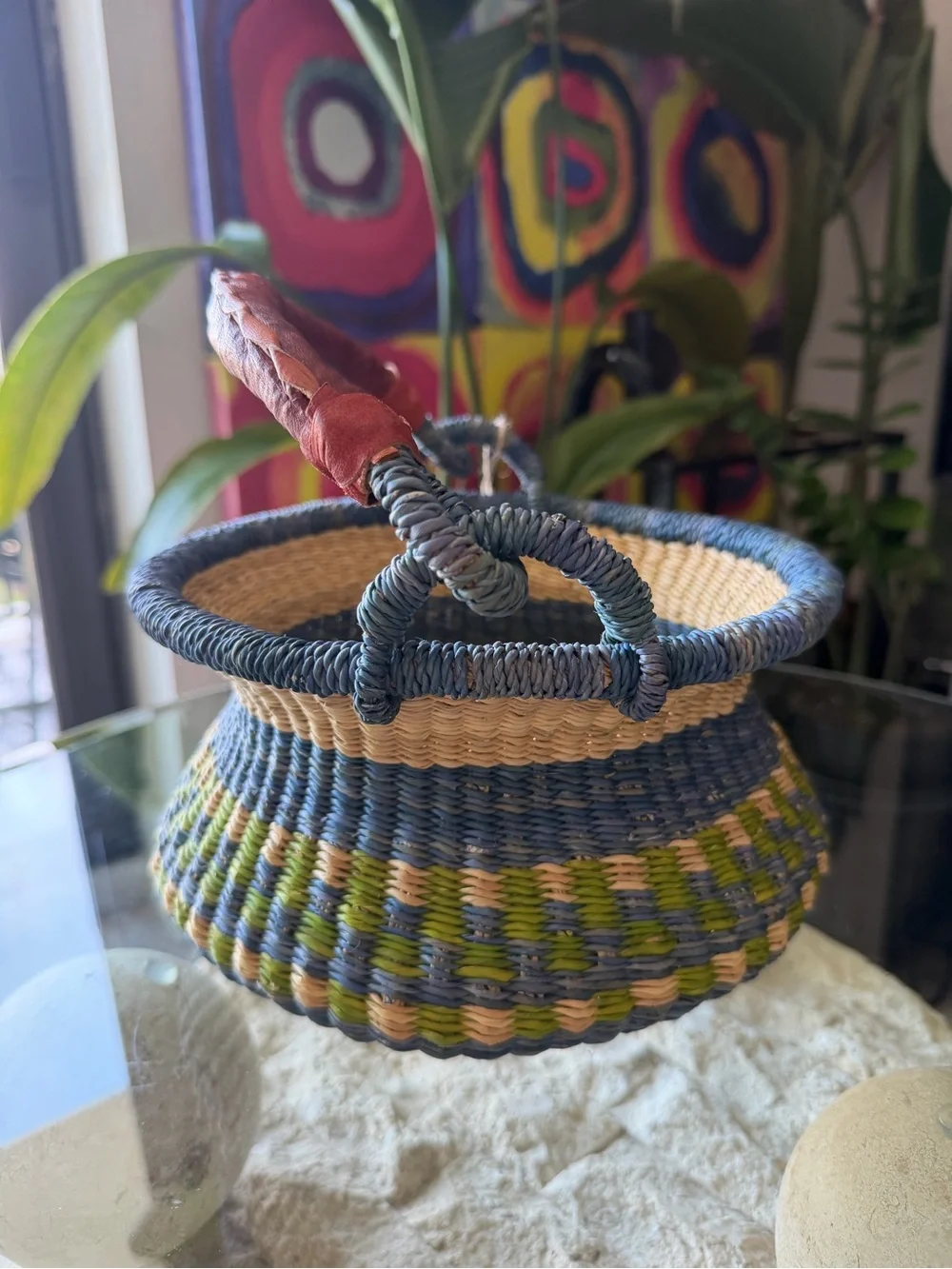 Handmade Ghana Bolga Basket Fair Trade Elephant Grass Leather Handle